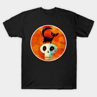 Halloween Cat on Skull T-Shirt